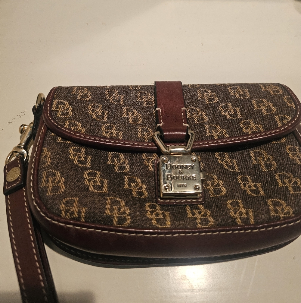 Dooney & Bourke Brown and Gold Monogram Wristlet